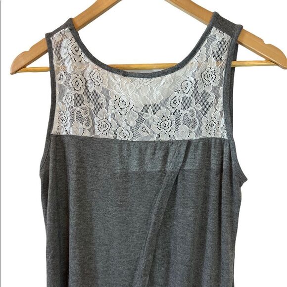 NOISY MAY Grey Cream Lace Top Open Back Sleeveless Wide Strap Lightweight Tank M - Picture 7 of 10